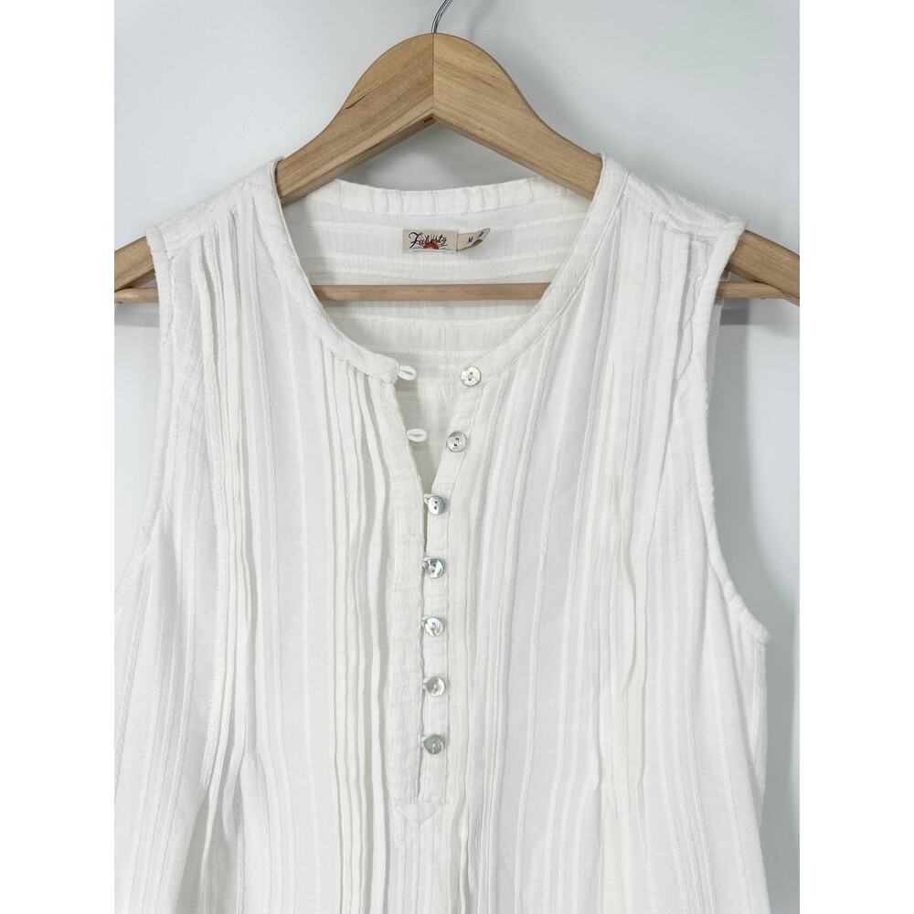 Faherty Isha Mini Dress Button Front Pleated Pintuck Sleeveless Boho Cottagecore - Picture 5 of 14